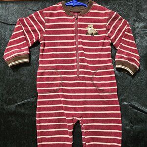 Carter’s Super‑Fun Red Striped Fleece Monkey Romper 18 Months